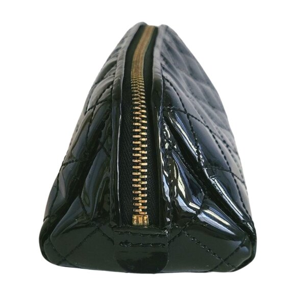 Rare BURBERRY Quilted Patent Leather Cosmetic Bag Black Gold Hardware Case - Picture 5 of 12